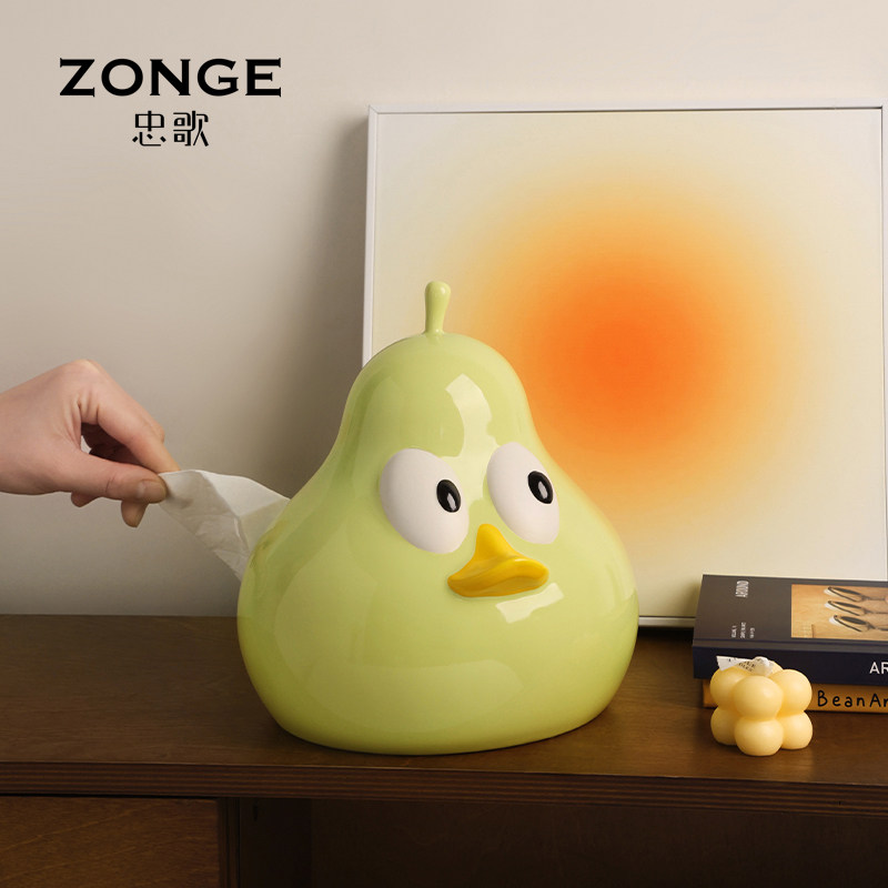 鸭梨纸巾盒创意陶瓷装饰品情绪稳定神器客厅办公室桌面摆件小礼物,家居饰品,装饰摆件,淘宝优惠券,粉丝福利购,淘宝优惠卷