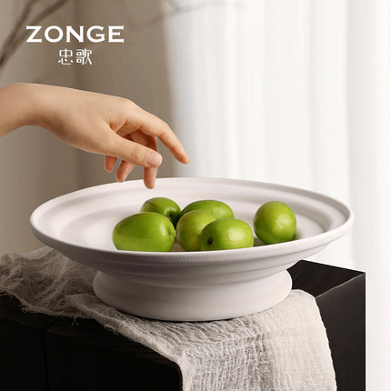 现代简约黑白陶瓷水果盘客厅家用茶几糖果盘创意高端精致高颜值