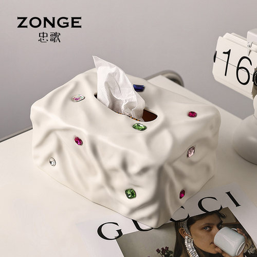 忠歌陶瓷宝石派对纸巾盒摆件