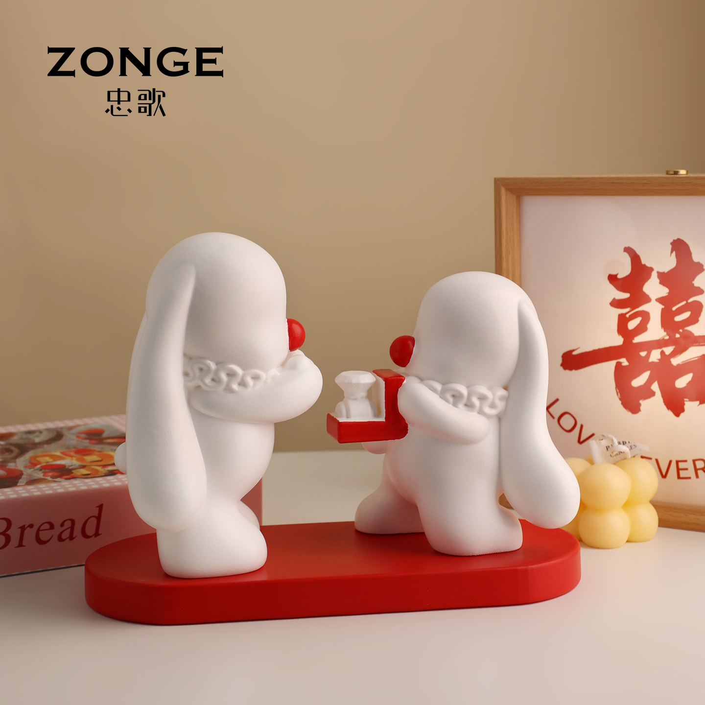 中式结婚礼物送新人兔子桌面摆件