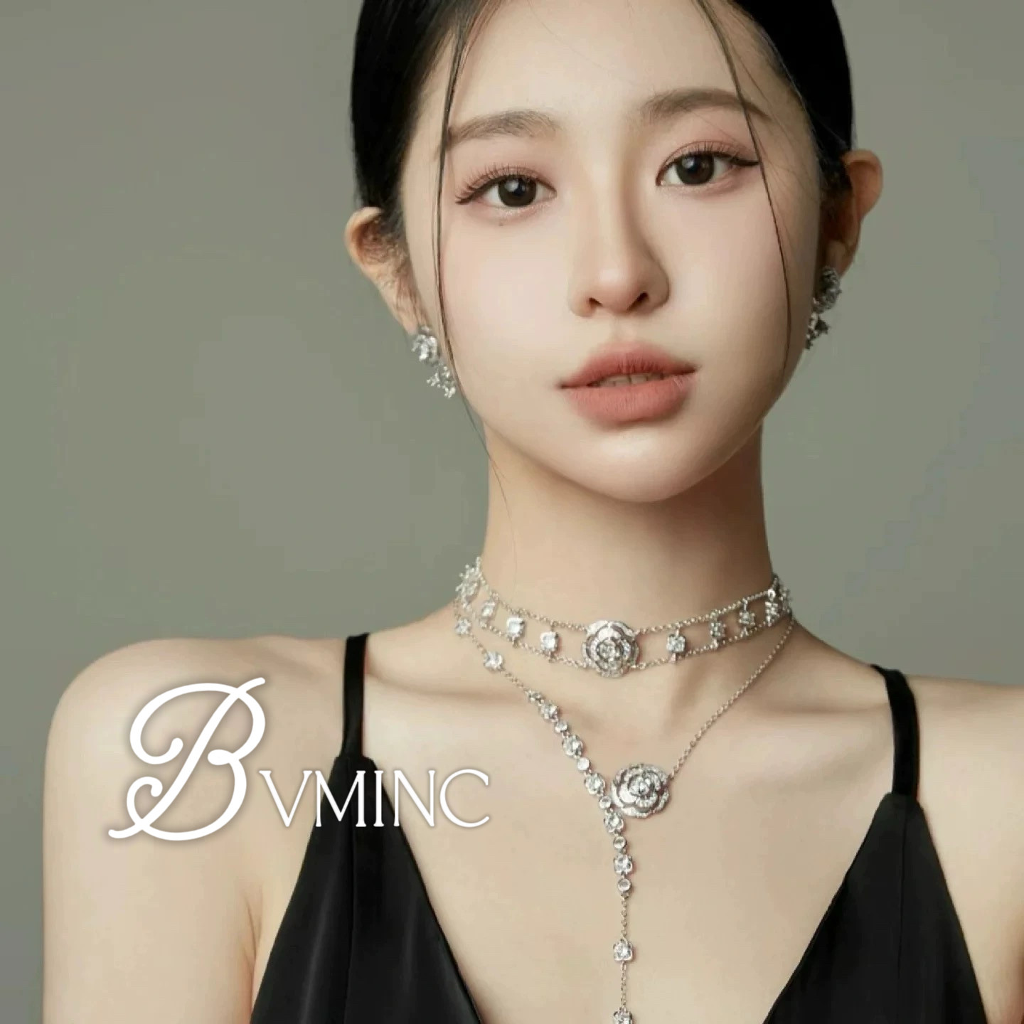 bvminc 日杂同款山茶花颈圈项链，耳环耳钉