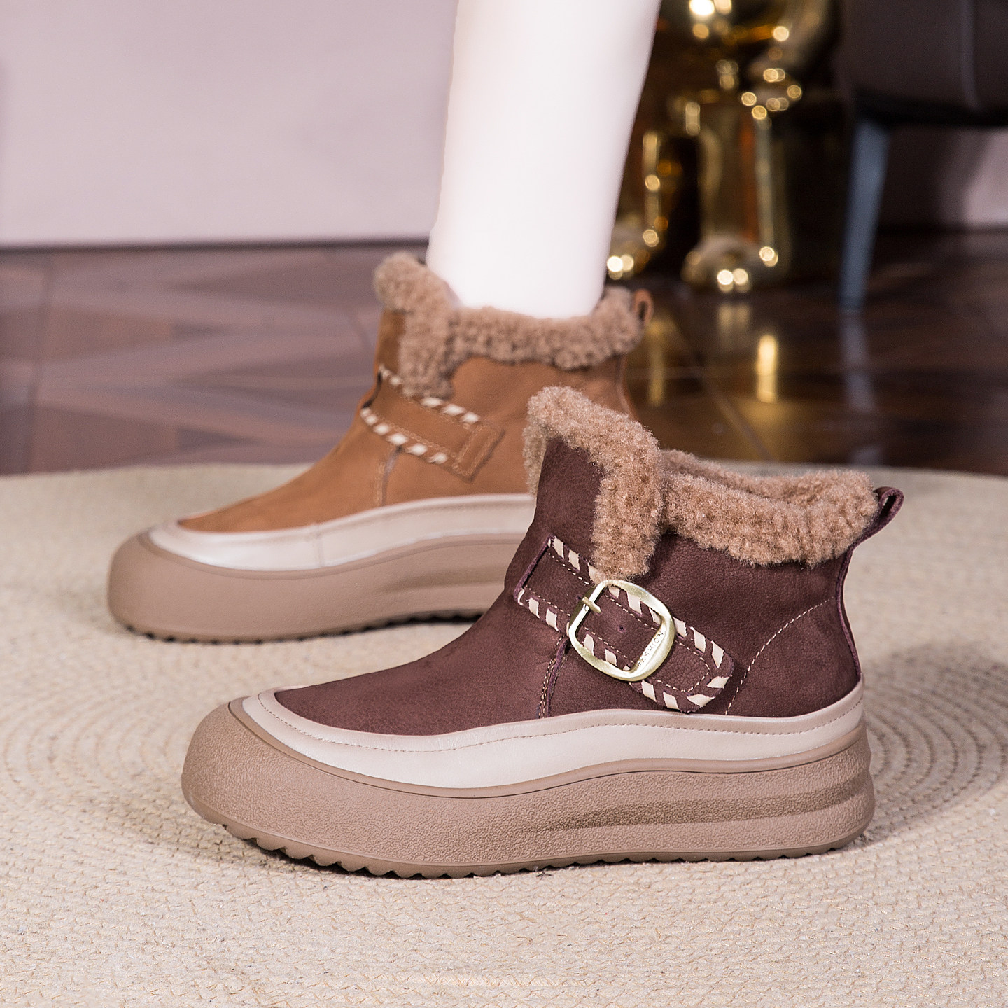 2025年秋冬新款加绒平底马丁靴短靴真皮高帮妈妈保暖棉鞋靴子女款,女鞋,时装靴,淘宝优惠券,粉丝福利购,淘宝优惠卷