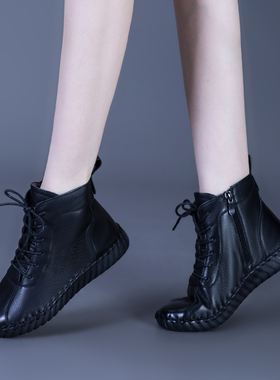 马丁靴女真皮短靴女款靴子2025新款真皮软底女士加绒冬季妈妈女鞋