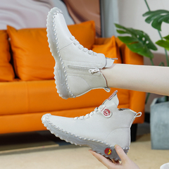 女鞋2025新款秋冬季真皮高帮短靴女士妈妈软底软皮牛筋底加绒棉鞋