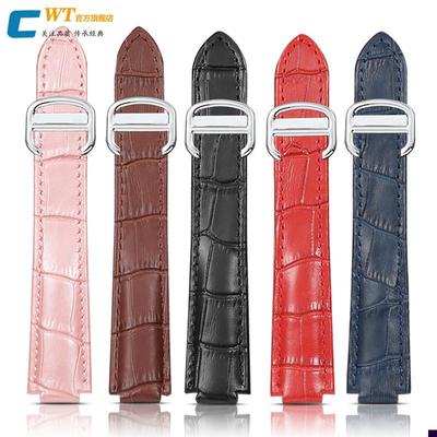 适配卡地亚蓝气球原装真皮手表带男女黑色折叠扣凸口S皮带1820mm