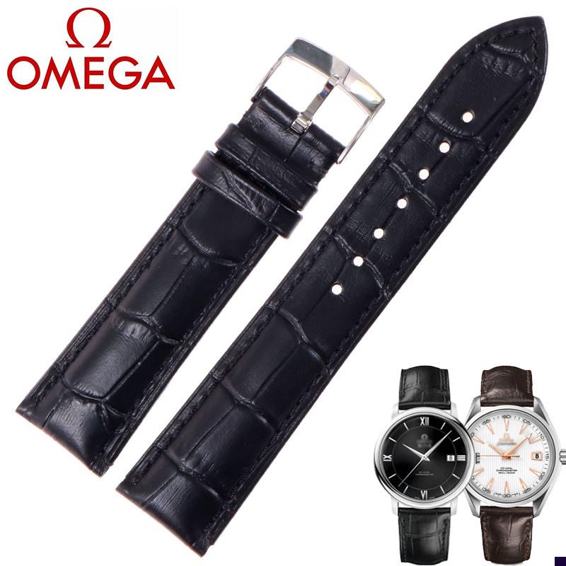 适配欧米茄手表带Ohmega蝶飞海马超霸男女表链配件蝴蝶扣真皮表带