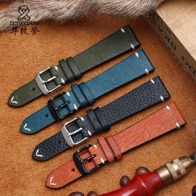 适配真皮表带劳力士欧米茄汉密u尔顿精工表带男士针扣手表配件20M