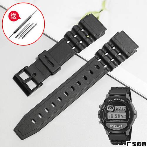 适配品质适配卡西欧表带W-87HW-88HDW-727HW-728H防水硅胶树脂手