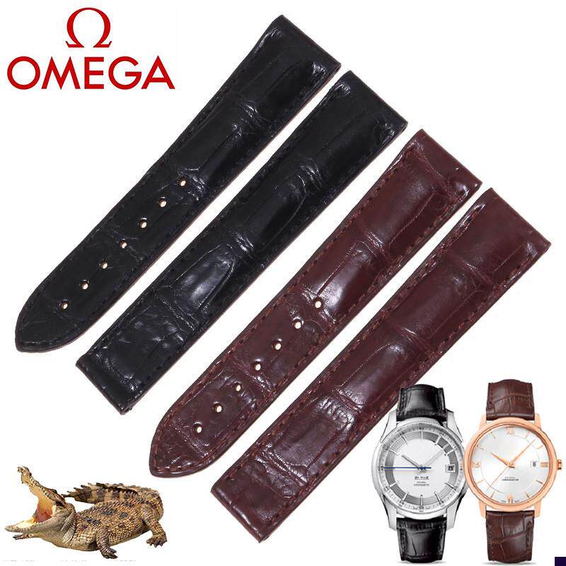 适配原装原装欧米茄手表带美洲y鳄鱼皮男海马超霸蝶飞折叠扣表带