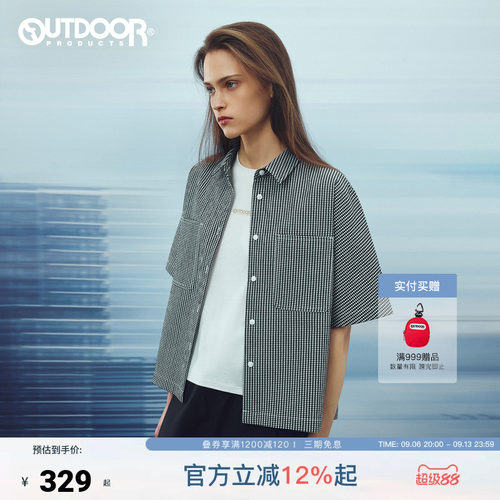 outdoor products 加州云雀26夏季新款短袖衬衫女防晒格纹Polo衫