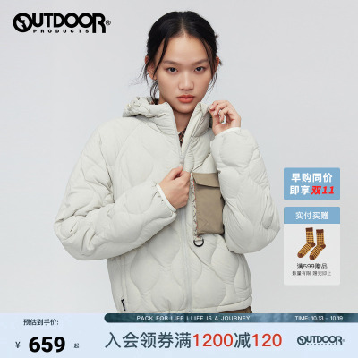 outdoor products 加州云雀短款羽绒服女户外连帽高领保暖外套