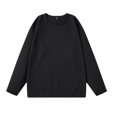 outdoor products春夏圆领华夫格套头柔软吸汗速干长袖上衣