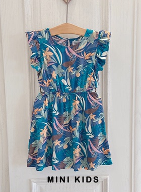 轻薄凉快~镂空很好看！原单女童小众设计凉感碎花无袖飞袖连衣裙