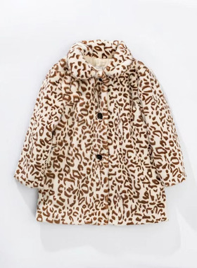 法单~女童秋冬新款 豹纹环保仿皮草外套