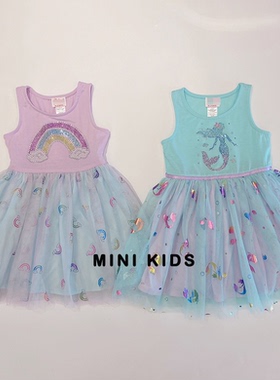 出口原单~女童宝宝夏季blingbling闪闪无袖网纱拼接公主连衣裙