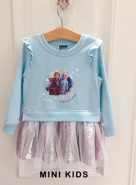 出口单 2-10岁女童宝爱莎公主彩色亮片卫衣裙bling纱裙长袖连衣裙