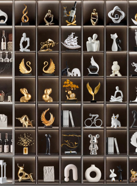 新中式轻奢高档大气办公室艺术品摆件领导老板书房展示柜装饰品