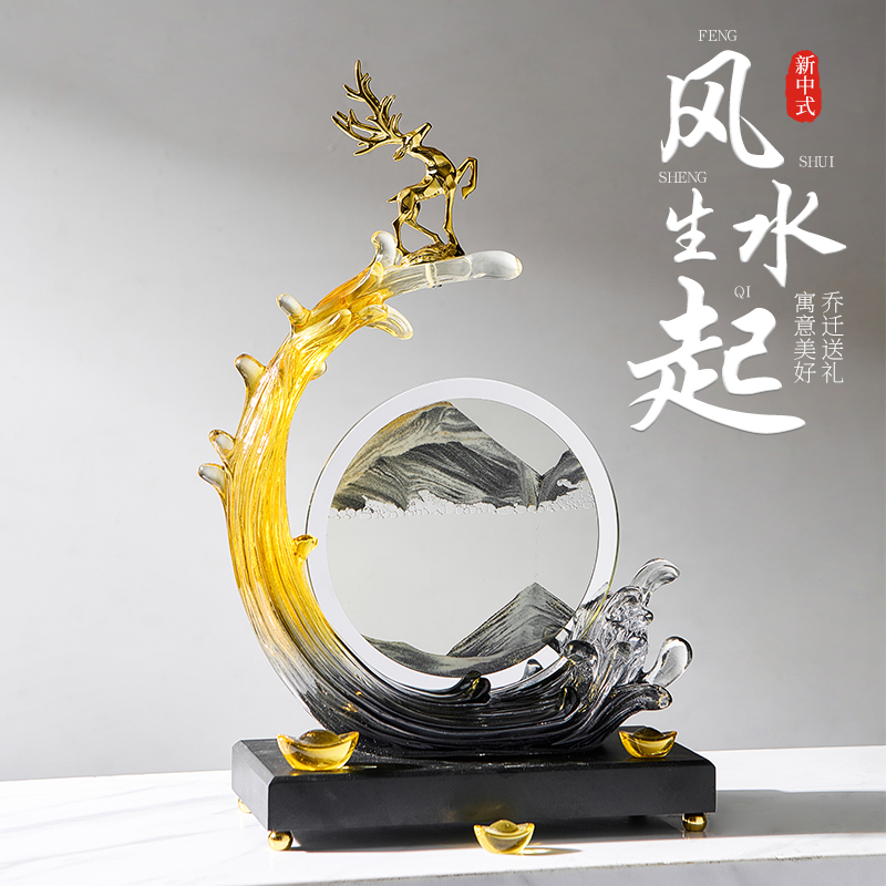 风生水起新中式轻奢高档流沙画摆件玄关客厅电视柜酒柜装饰品摆件图片
