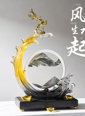 风生水起新中式轻奢高档流沙画摆件玄关客厅电视柜酒柜装饰品摆件