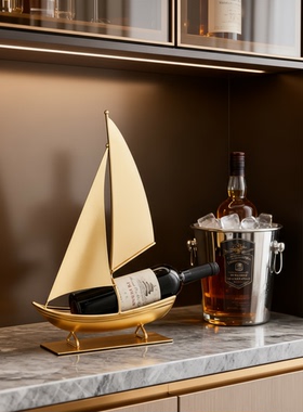 现代轻奢帆船金属酒柜装饰摆件