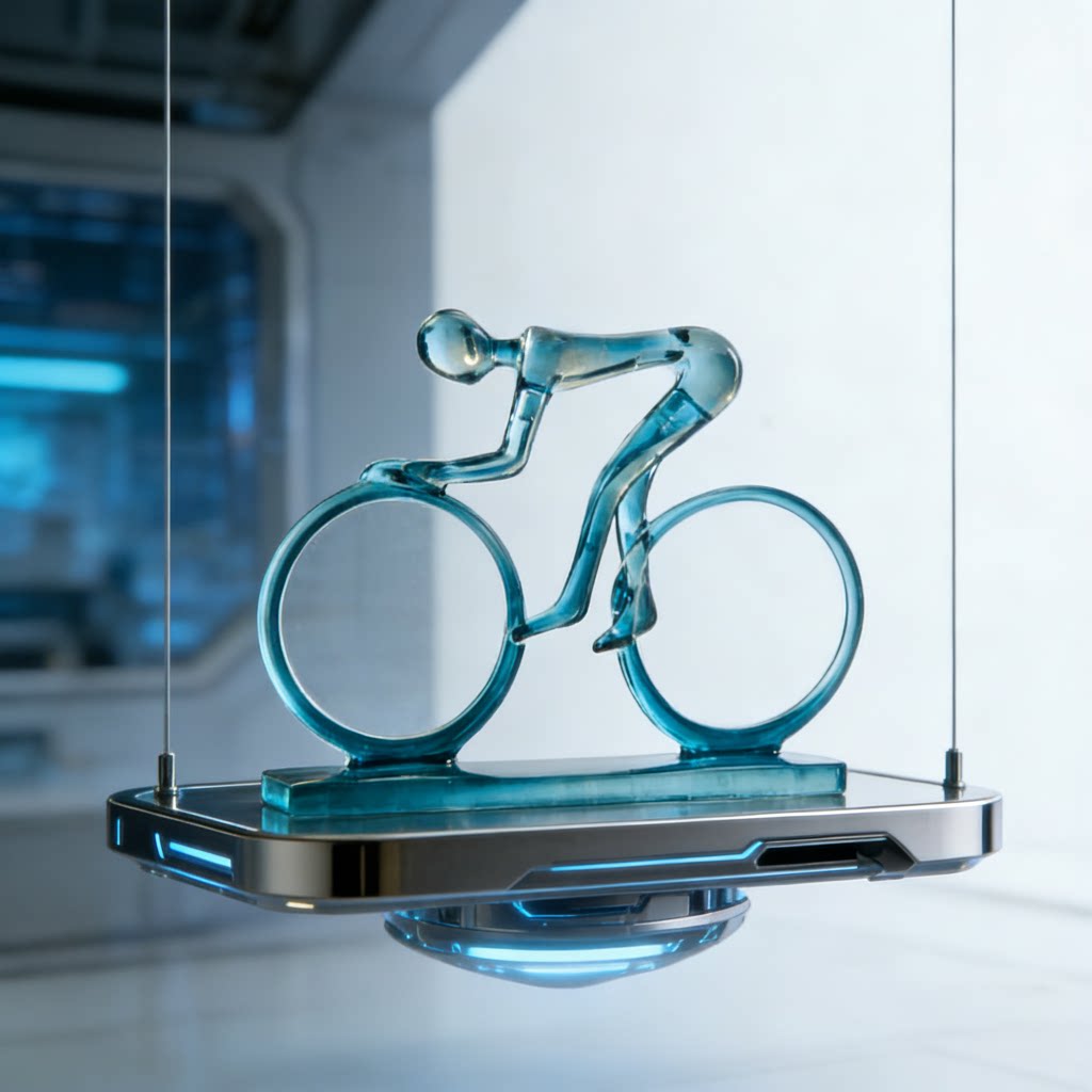 现代科技风玻璃自行车摆件创意装饰品家居工艺品蓝色艺术摆设