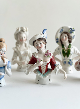 出口老货vintage 英国乡村半身针插美女摆件重工手绘复古半身摆件