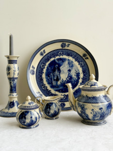 青花瓷皇家雅顿中古瓷器午后花园青花陶瓷奶壶糖罐壶咖啡杯