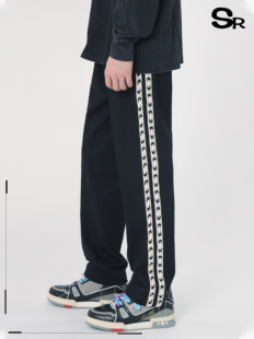 子潮流直筒运动长裤 男宽松黑色裤 Role国潮春夏串标休闲裤 Senior