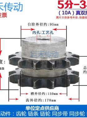 10A真双排链轮 5分34齿 10A34T 适合5分双排链条使用 节距:15875