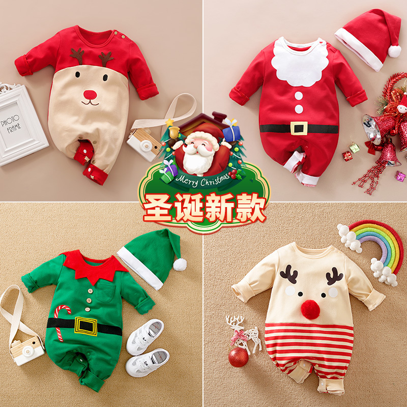圣诞衣服婴儿连体衣长袖哈衣宝宝cos圣诞老人服饰新生儿可爱1岁