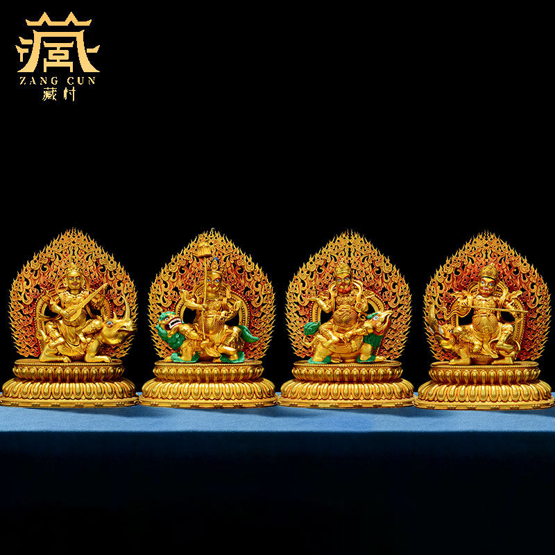 藏村铜鎏金《四大天王》铜像手工錾刻《广目天王》铜铸装饰摆件