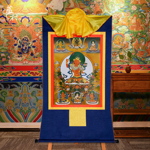 五行唐卡藏村镀金画心
