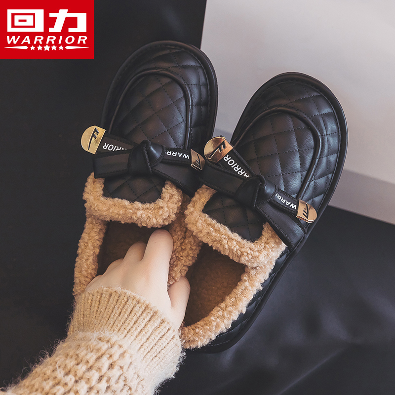 回力女鞋棉鞋女冬加绒保暖豆豆鞋