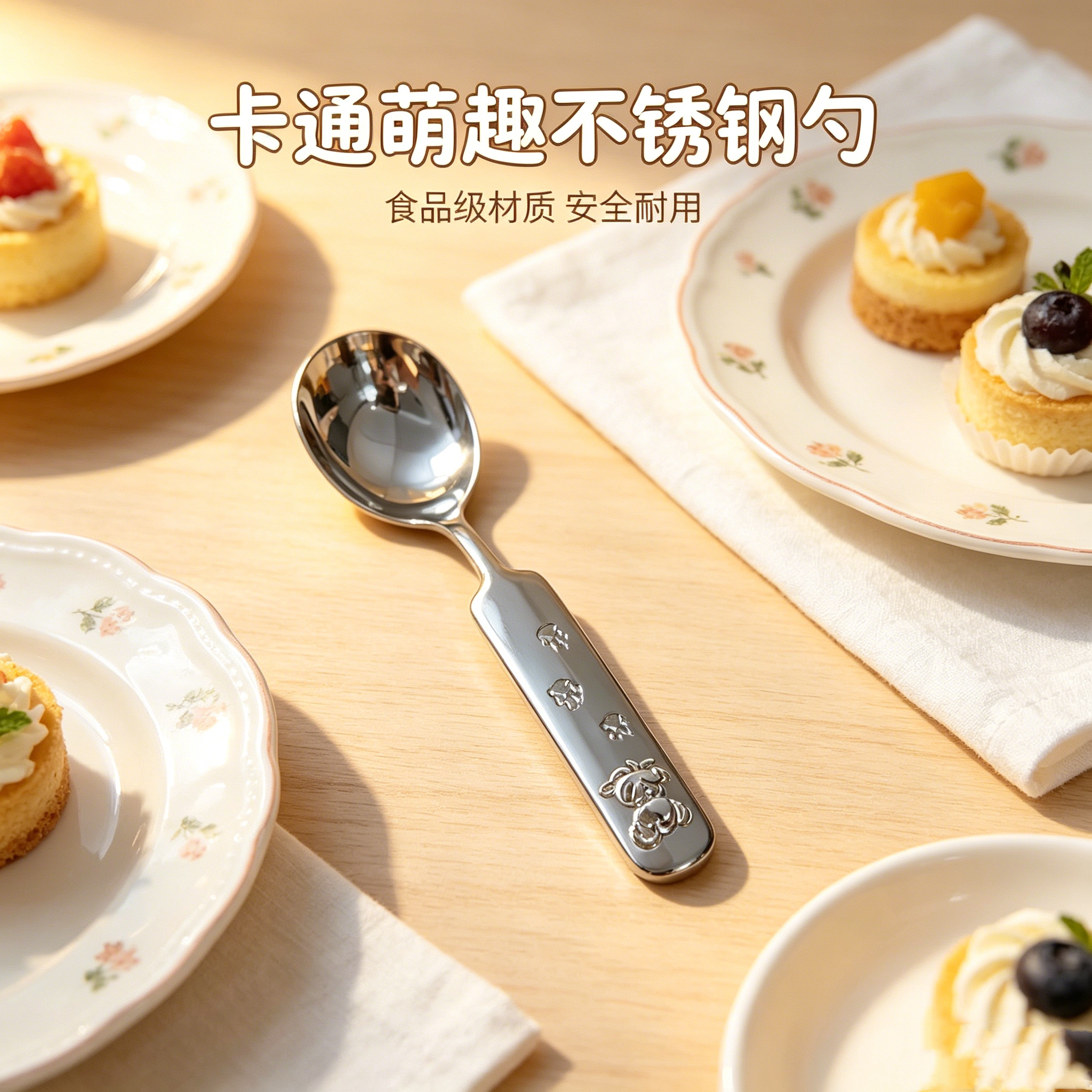 韩式考拉卡通儿童勺子食品级高端短柄宝宝吃饭勺调羹不锈钢