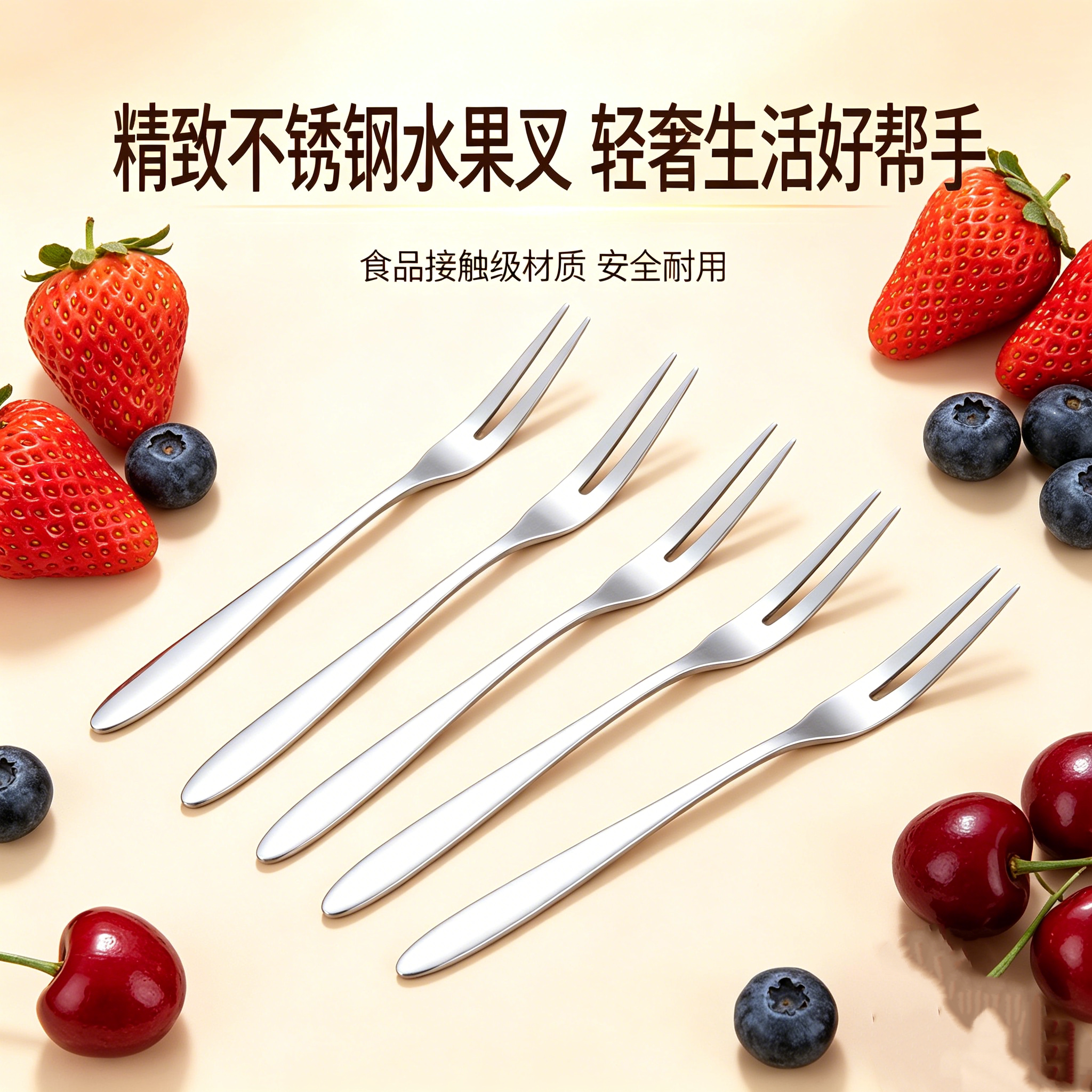 新款西餐不锈钢家用水果叉安全精致冰激凌蛋糕不锈钢叉子水果签
