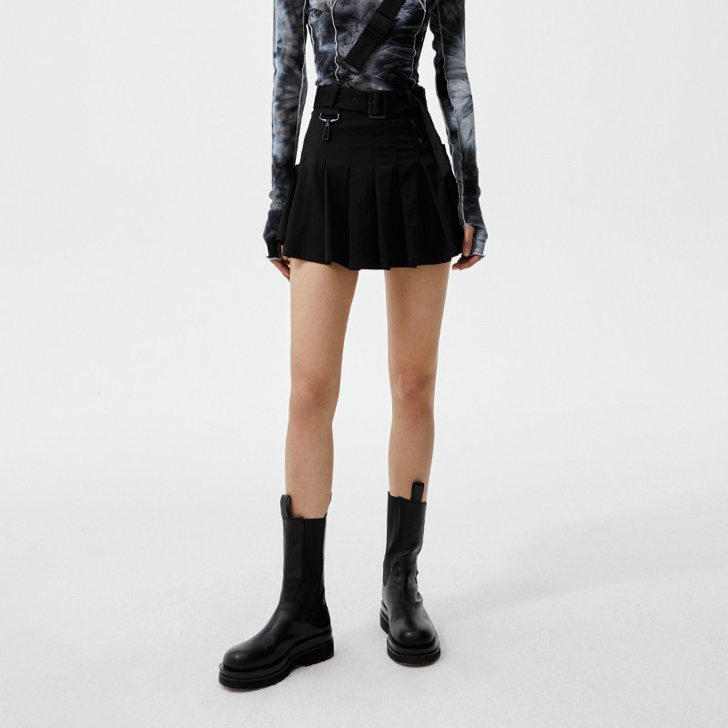 原宿风高腰半身裙女百褶裙子防走光裤裙显瘦遮胯黑色a字短裙半裙