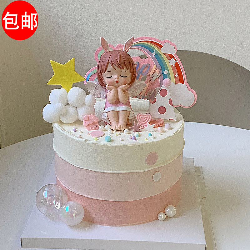安妮天使宝贝蛋糕装饰摆件网红宝宝公主女孩周岁生日烘焙插件配件