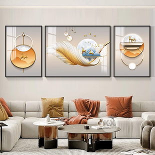 现代轻奢客厅装 饰画高级感简约金羽呈祥三联画挂画沙发背景墙壁画
