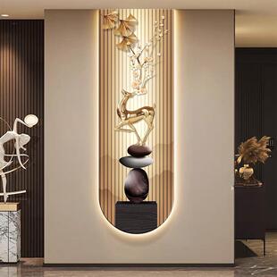 石安福鹿玄关画装饰画轻奢高级感入户正对门挂画走廊过道带灯壁画