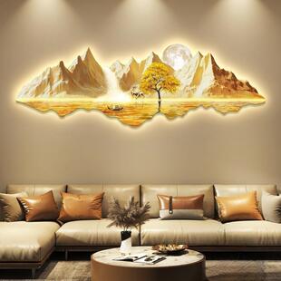 轻奢led带灯客厅装饰画沙发背景墙挂画壁画简约现代高级感山水画