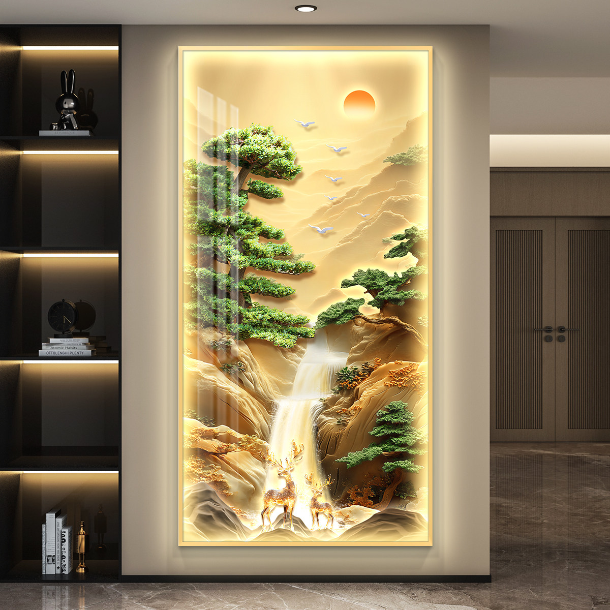 轻奢led灯入户玄关装饰画走廊过道挂画壁画简约现代高级感山水画