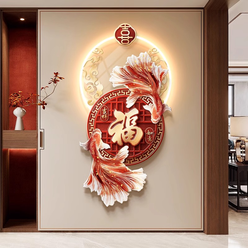 LED灯光画入户玄关带灯装饰画2024新款客厅墙面挂画福字过道壁画