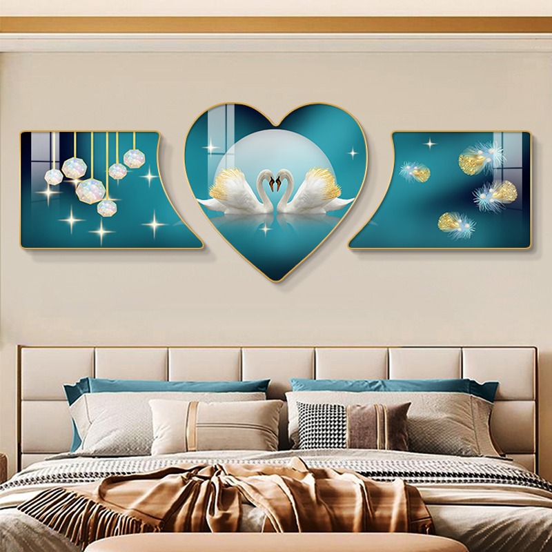 2024新款卧室床头装饰画现代简约天鹅主卧挂画轻奢高级感客厅壁画