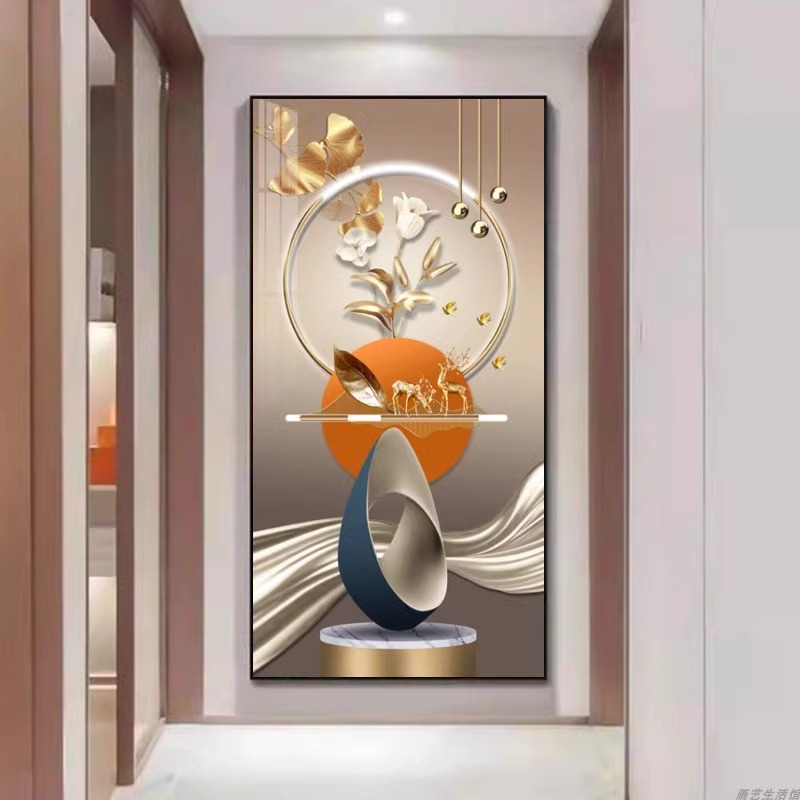 福鹿生财入户玄关画画轻奢装饰画画高级尽头走廊挂画画大气新款客