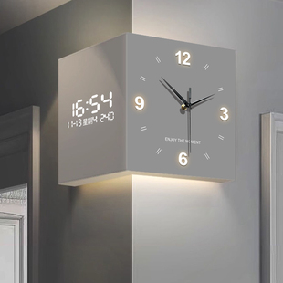 双面转角挂钟装饰画简约现代客厅拐角时钟画创意电子日历钟表挂画