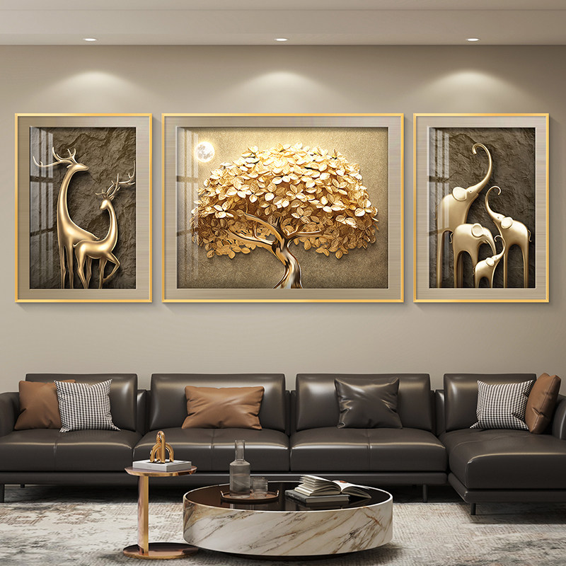 现代轻奢客厅装饰画2026新款沙发背景墙挂画大气高级感三联画壁画,家居饰品,现代装饰画,淘宝优惠券,粉丝福利购,淘宝优惠卷