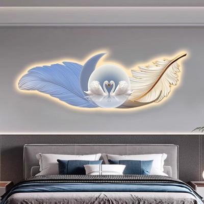 壁灯天鹅床头画卧室挂画轻奢新款