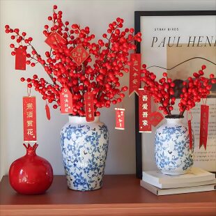 新中式青花侘寂风陶瓷花瓶轻奢高级感插花装饰摆件客厅创意花器
