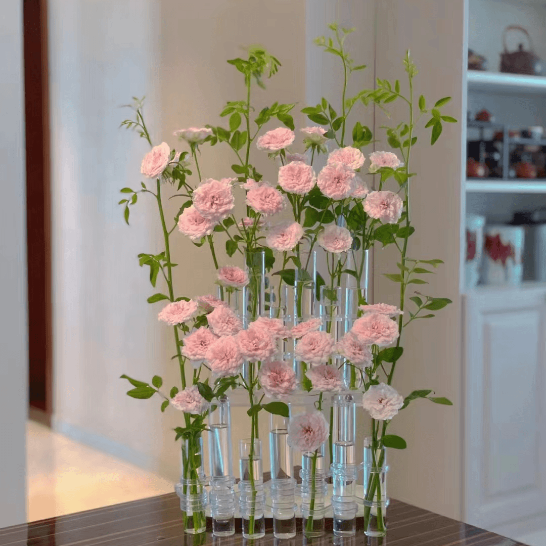 简约创意一排试管玻璃花瓶透明轻奢玫瑰百合客厅桌面插花水培器皿