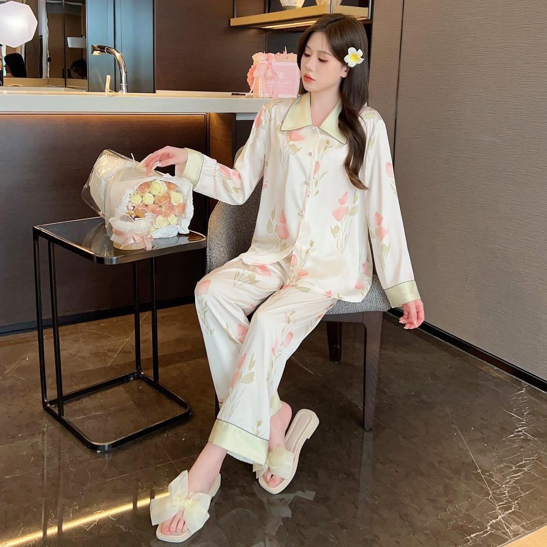 高档家乐安之oyshok芬伴2025春季新款睡衣女冰丝绸清新风时尚花朵